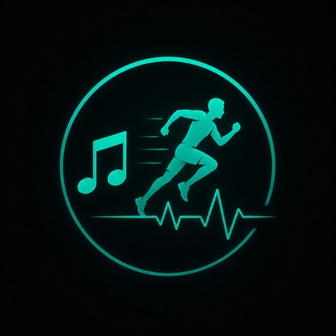 Runner moving with music notes